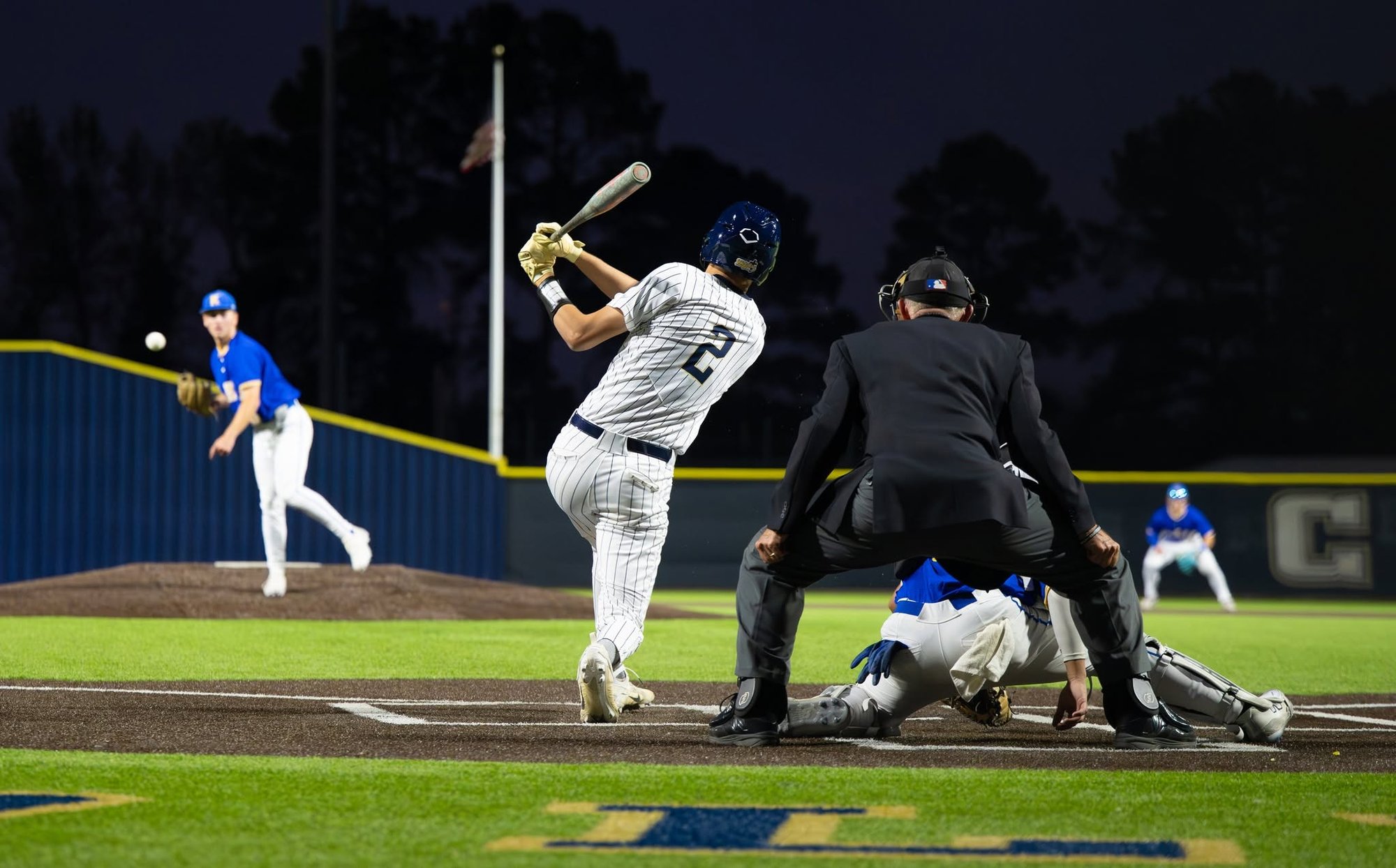 Klein Collins baseball team celebrating a walk-off win at Tiger Field